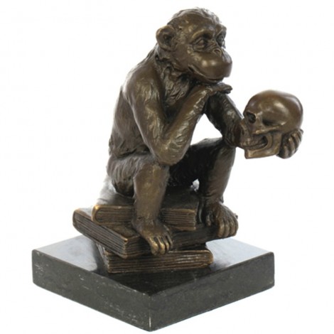 Statue SINGE à la tête de mort en bronze - 14.5 cm