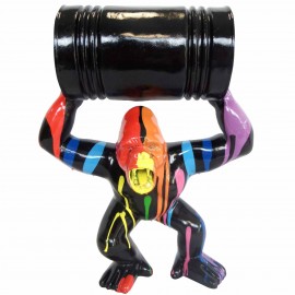 Statue en résine Donkey Kong gorille singe multicolore fond noir avec tonneau 45 cm