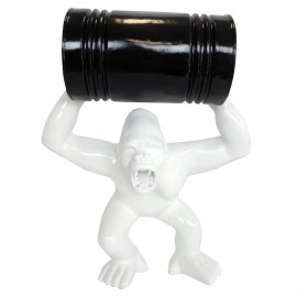 Statue en résine Donkey Kong gorille singe blanc avec tonneau 45 cm