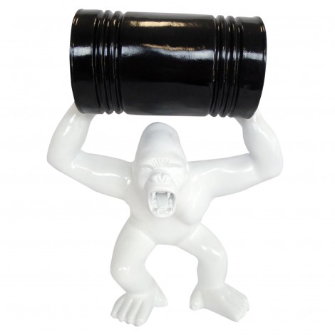 Statue en résine Donkey Kong gorille singe blanc avec tonneau 45 cm