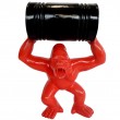 Statue gorille résine singe rouge avec tonneau 45 cm