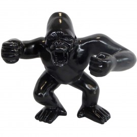Statue en résine gorille singe agressif noir 36 cm