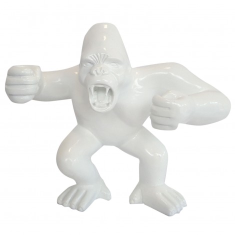 Statue en résine gorille singe agressif blanc 36 cm