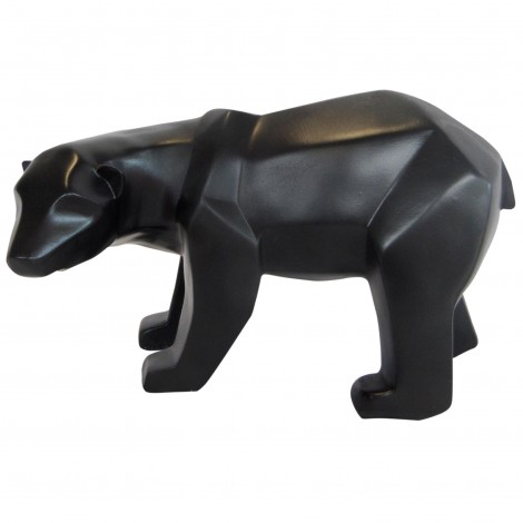 Statue ours debout en origami noir tête tournée - 25 cm
