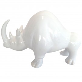 Statue en faïence rhinocéros blanc longueur 30 cm