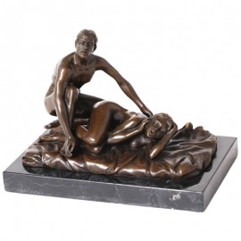Statue ÉROTIQUE homme et femme nus en bronze et marbre - 18 cm