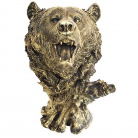 Statue tête d'ours en résine patine dorée antique - 55 cm