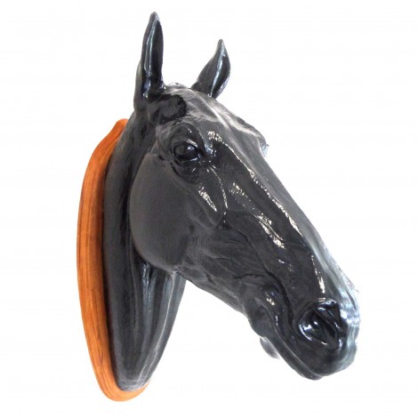 Statue murale tête de CHEVAL noire en résine - 75 cm