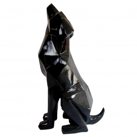 Statue origami en résine loup noir XXL 155 cm