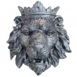 Tête de lion murale couronnée en résine couleur acier 63 cm trophée