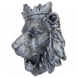 Tête de lion murale couronnée en résine couleur acier 63 cm trophée