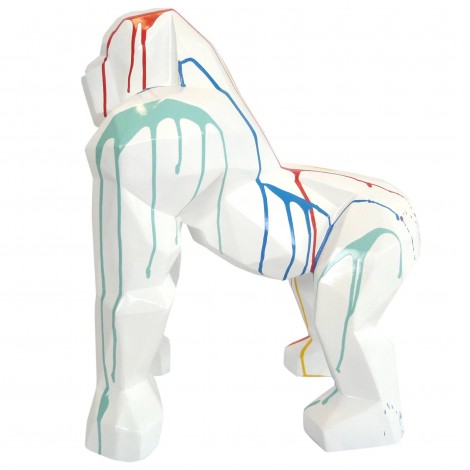 statue en résine singe gorille multicolore fond blanc en origami - 50 cm