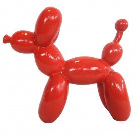 Statue chien ballon en résine rouge - 28 cm