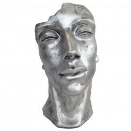 Statue visage DE FEMME en résine couleur acier - 50 cm