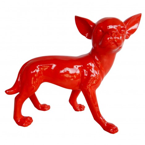 Statue en résine CHIEN chihuahua rouge - 35 cm