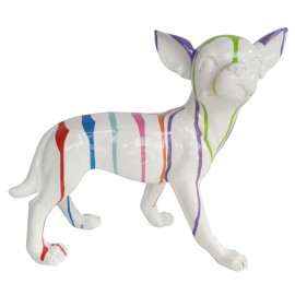 Statue en résine CHIEN chihuahua multicolore fond blanc - 35 cm