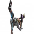 Statue chat en résine queue droite multicolore fond noir 50 cm