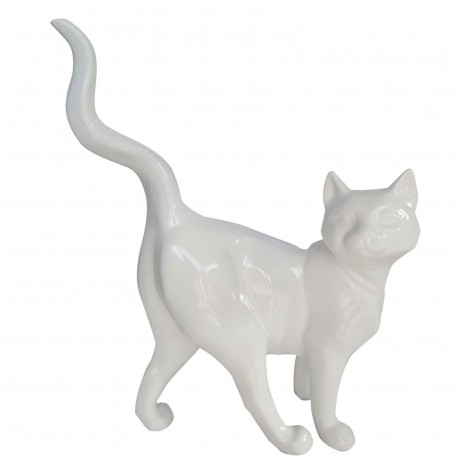 Statue chat blanc en résine 50 cm