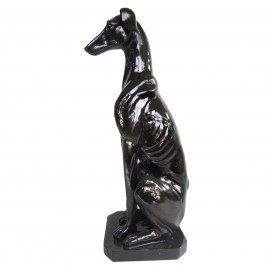Statue chien assis sur socle lévrier en résine noire 80 cm