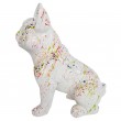 Statue chien en résine bouledogue Français assis multicolore fond blanc - 33 cm