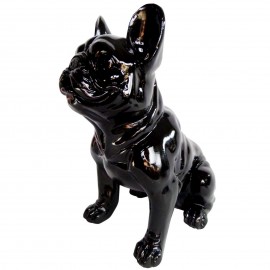 Statue chien en résine bouledogue Français assis noir - 33 cm