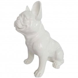 Statue chien en résine bouledogue Français assis blanc - 33 cm