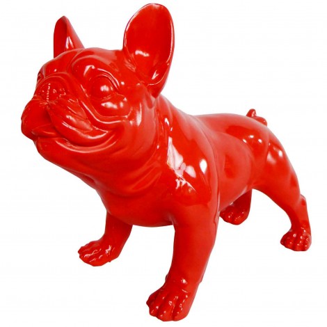 Statue chien en résine bouledogue Français debout rouge - 40 cm