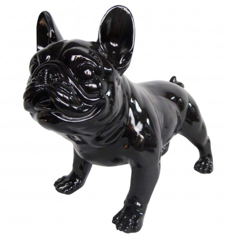 Statue chien en résine bouledogue Français debout noir - 40 cm