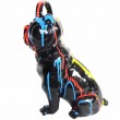 Statue chien en résine bouledogue Français assis multicolore casque audio - 30 cm