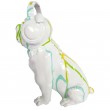 Statue chien en résine bouledogue Français assis multicolore blanc casque audio - 30 cm