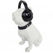 Statue chien en résine bouledogue Français assis blanc casque audio - 30 cm