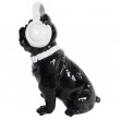 Statue chien en résine bouledogue Français assis noir casque audio - 30 cm