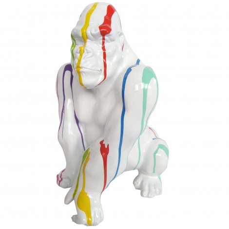 statue en résine singe gorille protecteur multicolore fond blanc - 36 cm
