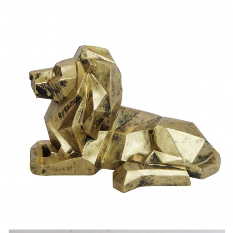 statue en résine lion couché style origami doré antique - 34 cm