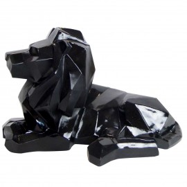 statue en résine lion couché style origami noir - 34 cm