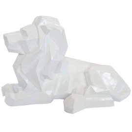 statue en résine lion couché style origami blanc - 34 cm