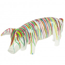 Statue en résine cochon multicolore fond blanc - Vincent - 60 cm