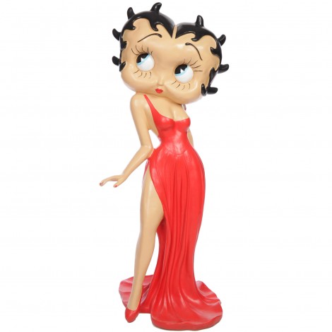 Statue en résine Betty Boop en robe de soirée rouge 95 cm