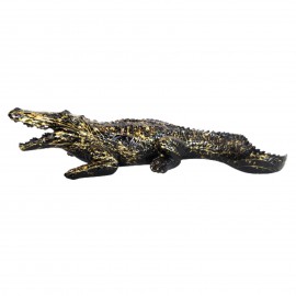 Statue en résine crocodile noir et doré - 42 cm