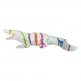 Statue en résine crocodile multicolore fond blanc - 42 cm