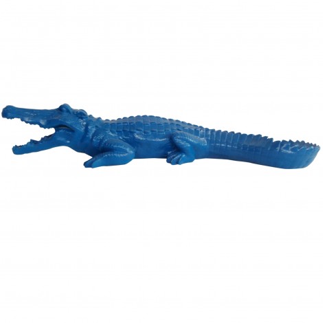 Statue en résine crocodile bleu gueule ouverte - 70 cm