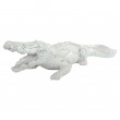 Statue en résine crocodile blanc et argent gueule ouverte - 70 cm