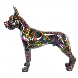 Statue en résine CHIEN dogue allemand multicolore fond noir plus - 120 cm