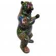 Statue Ours agressif debout multicolore plus fond noir en résine - 60 cm