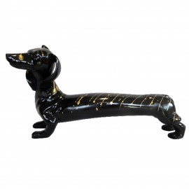 Statue chien teckel noir et doré en résine - 60 cm
