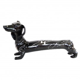 Statue chien teckel noir et argent en résine - 60 cm