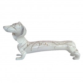 Statue chien teckel blanc et doré en résine - 60 cm