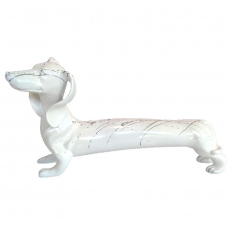 Statue chien teckel blanc et argent en résine - 60 cm