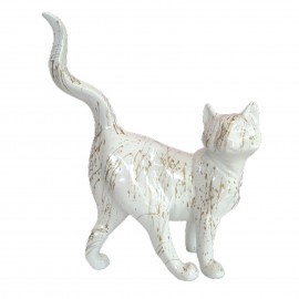 Statue chat en résine queue en S multicolore blanc et doré 50 cm