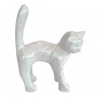 Statue chat en résine queue droite multicolore fond blanc et argent 45 cm